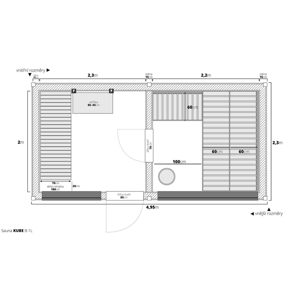 Dřevěná sauna modern kube profi s odpočívárnou 10