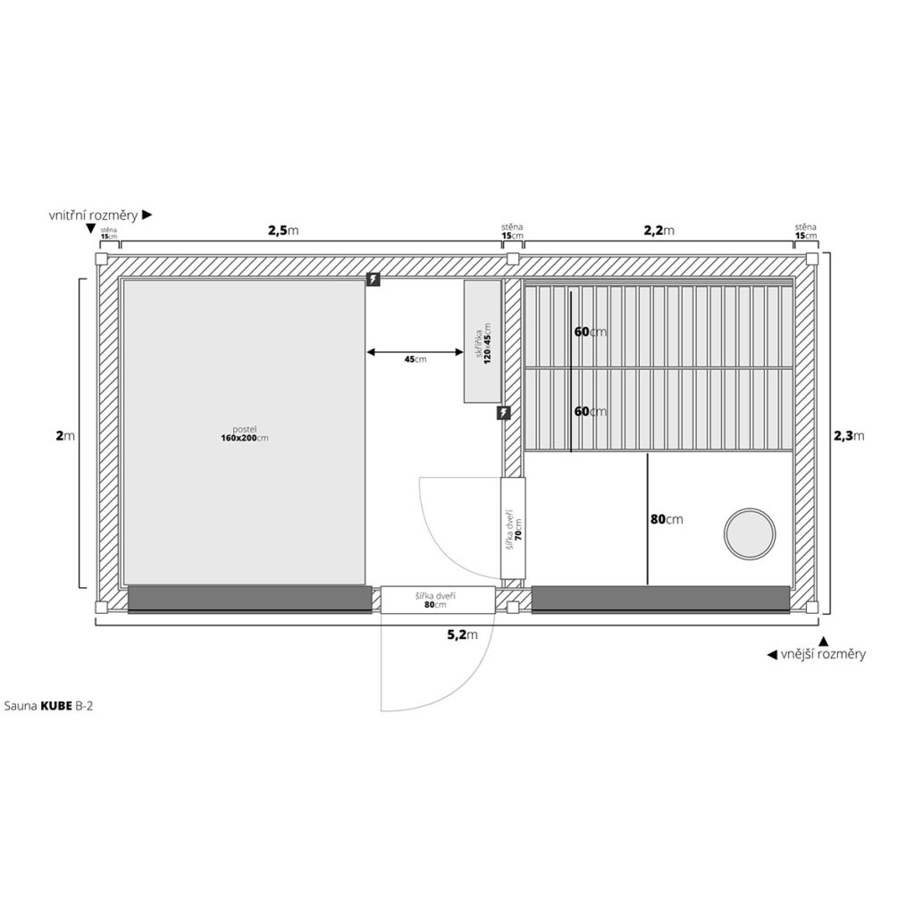 Dřevěná sauna modern kube profi s odpočívárnou 11