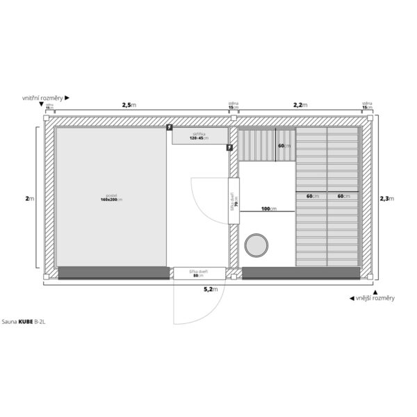 Dřevěná sauna modern kube profi s odpočívárnou 12