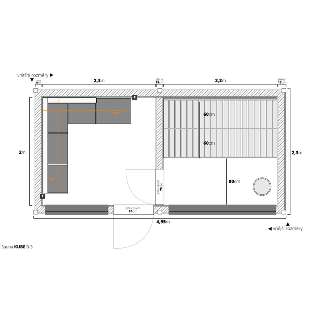 Dřevěná sauna modern kube profi s odpočívárnou 13