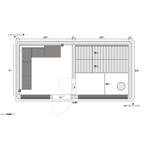 Dřevěná sauna modern kube profi s odpočívárnou 13