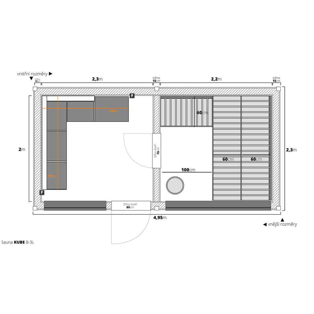 Dřevěná sauna modern kube profi s odpočívárnou 14