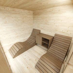 Dřevěná sauna modern kube profi s odpočívárnou 4