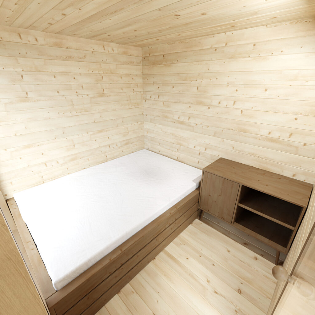 Dřevěná sauna modern kube profi s odpočívárnou 5