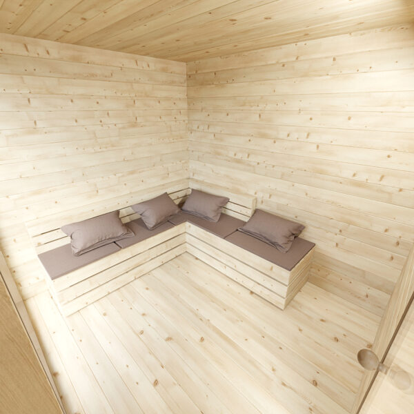 Dřevěná sauna modern kube profi s odpočívárnou 6