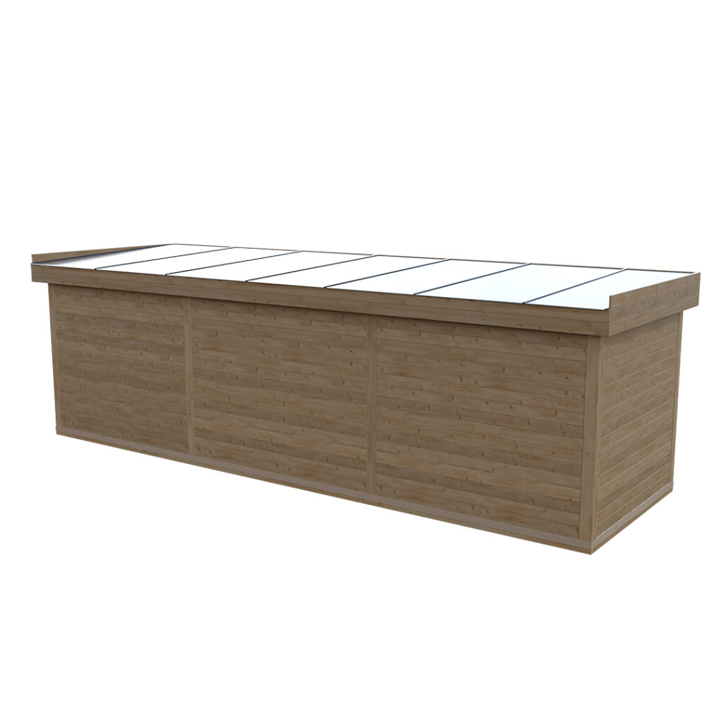Dřevěná sauna modern kube profi s odpočívárnou a terasou 1