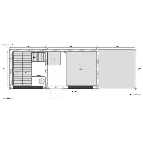 Dřevěná sauna modern kube profi s odpočívárnou a terasou 15