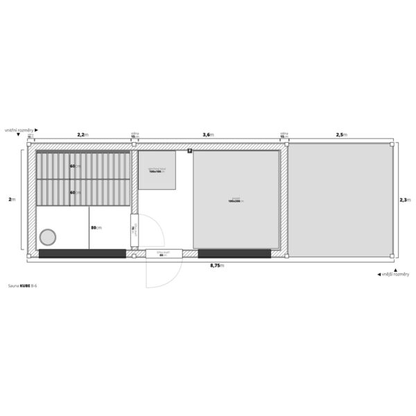 Dřevěná sauna modern kube profi s odpočívárnou a terasou 6