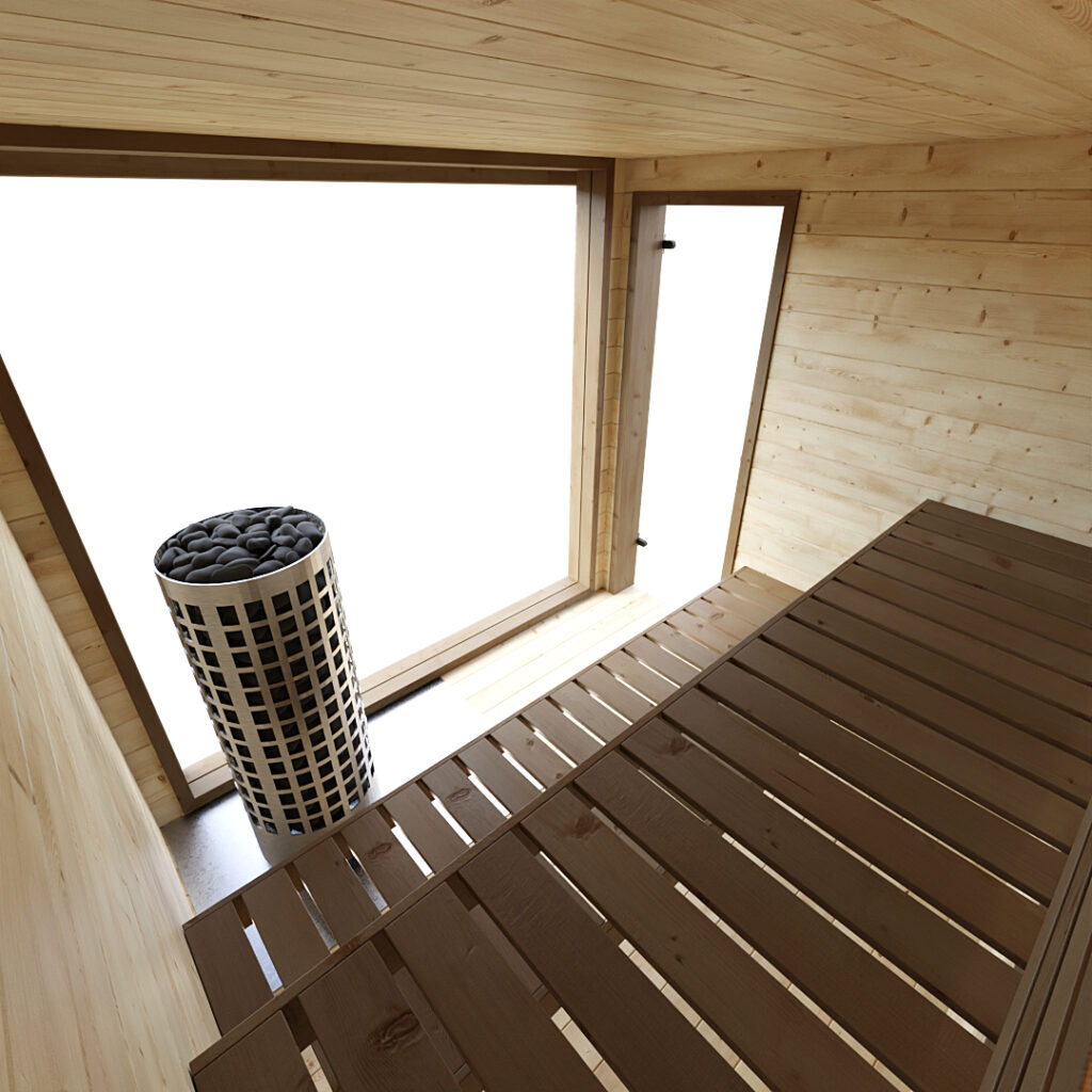 Dřevěná sauna modern kube profi s předsíní 2