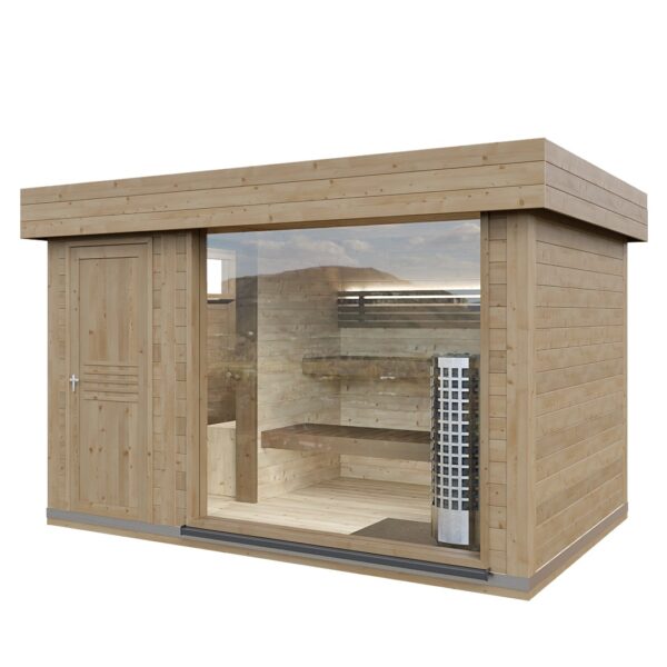 Dřevěná sauna modern kube profi s předsíní