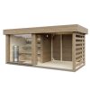 Dřevěná sauna modern kube profi s terasou prostorem pro vířivku