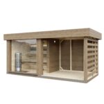 Dřevěná sauna modern kube profi s terasou prostorem pro vířivku