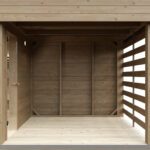 Dřevěná sauna modern kube profi s terasou:prostorem pro vířivku 2