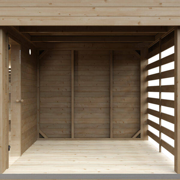 Dřevěná sauna modern kube profi s terasou:prostorem pro vířivku 2