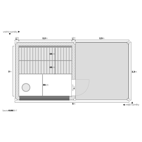 Dřevěná sauna modern kube profi s terasou:prostorem pro vířivku 7