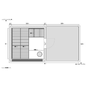 Dřevěná sauna modern kube profi s terasou:prostorem pro vířivku 8