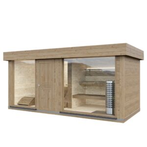 Dřevěná sauna modern kube – profi s odpočívárnou