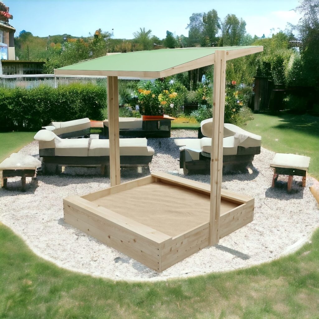 Dřevěné pískoviště s lavičkami 4