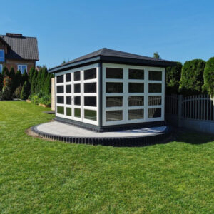 Dřevěný altán čtyřstranný výhled zimní zahrada 14 18