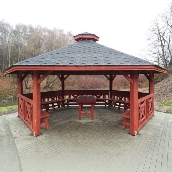 Dřevěný altán šestistranný c5a Ø6m 4