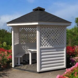 Dřevěný altán šestistranný koncept se srubovým obkladem