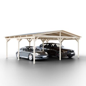 Garážové stání koncept se sedlovou střechou pro dvě auta