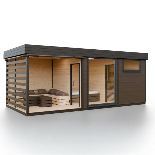 Modulární dřevěná sauna modern kube profi na míru 11