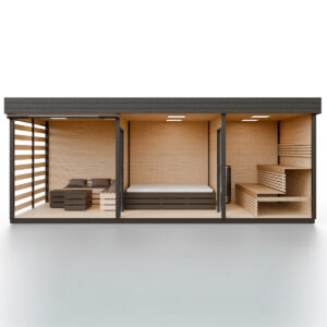 Modulární dřevěná sauna modern kube profi na míru 13