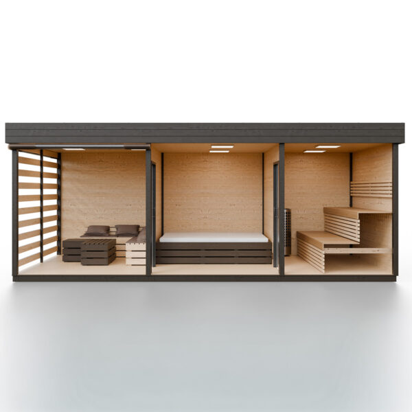 Modulární dřevěná sauna modern kube profi na míru 13