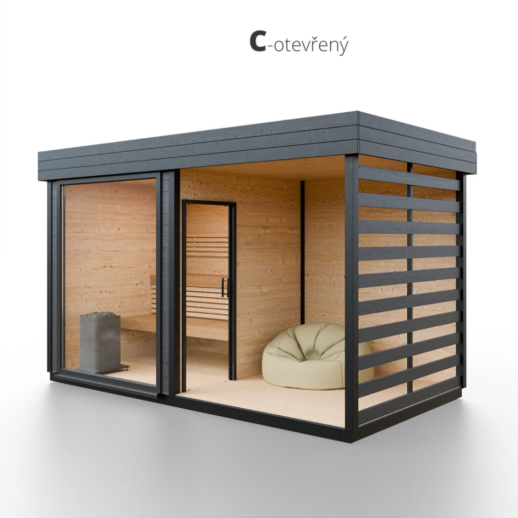 Modulární dřevěná sauna modern kube profi na míru 6