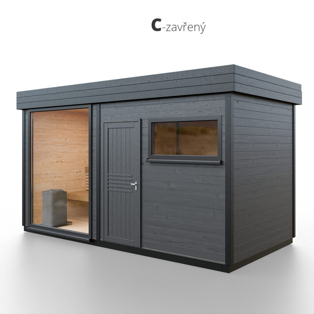 Modulární dřevěná sauna modern kube profi na míru 7