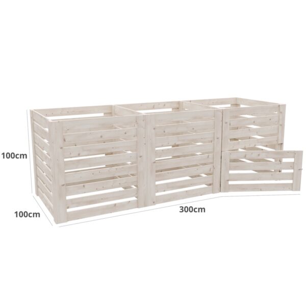 Tříkomorový dřevěný kompostér koncept 300x100 cm 1