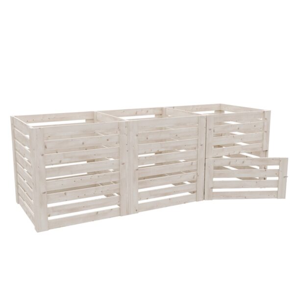 Tříkomorový dřevěný kompostér koncept 300x100 cm