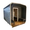 Dřevěná čtvercová sauna s terasou 3 m