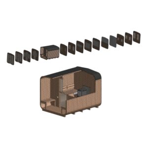 Dřevěná čtvercová sauna s terasou 3 m