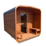 Dřevěná čtvercová sauna s terasou 3 m