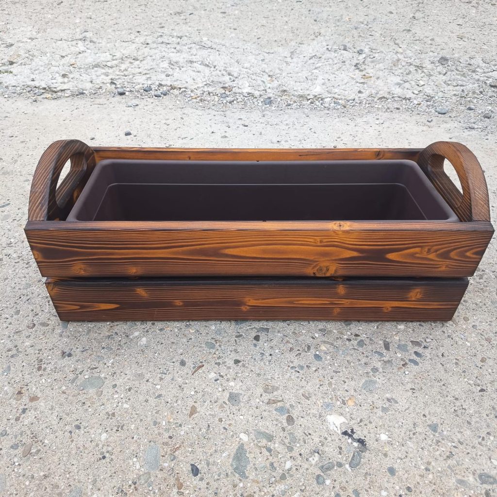 Dřevěný truhlík STATEK - 64x23x18 cm - opalovaný kaštan - VÝPRODEJ