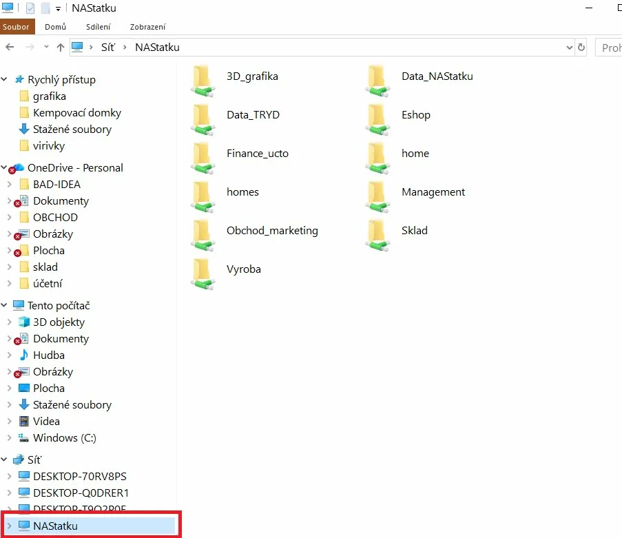 Síťová složka NAStatku v Průzkumníku souborů Windows