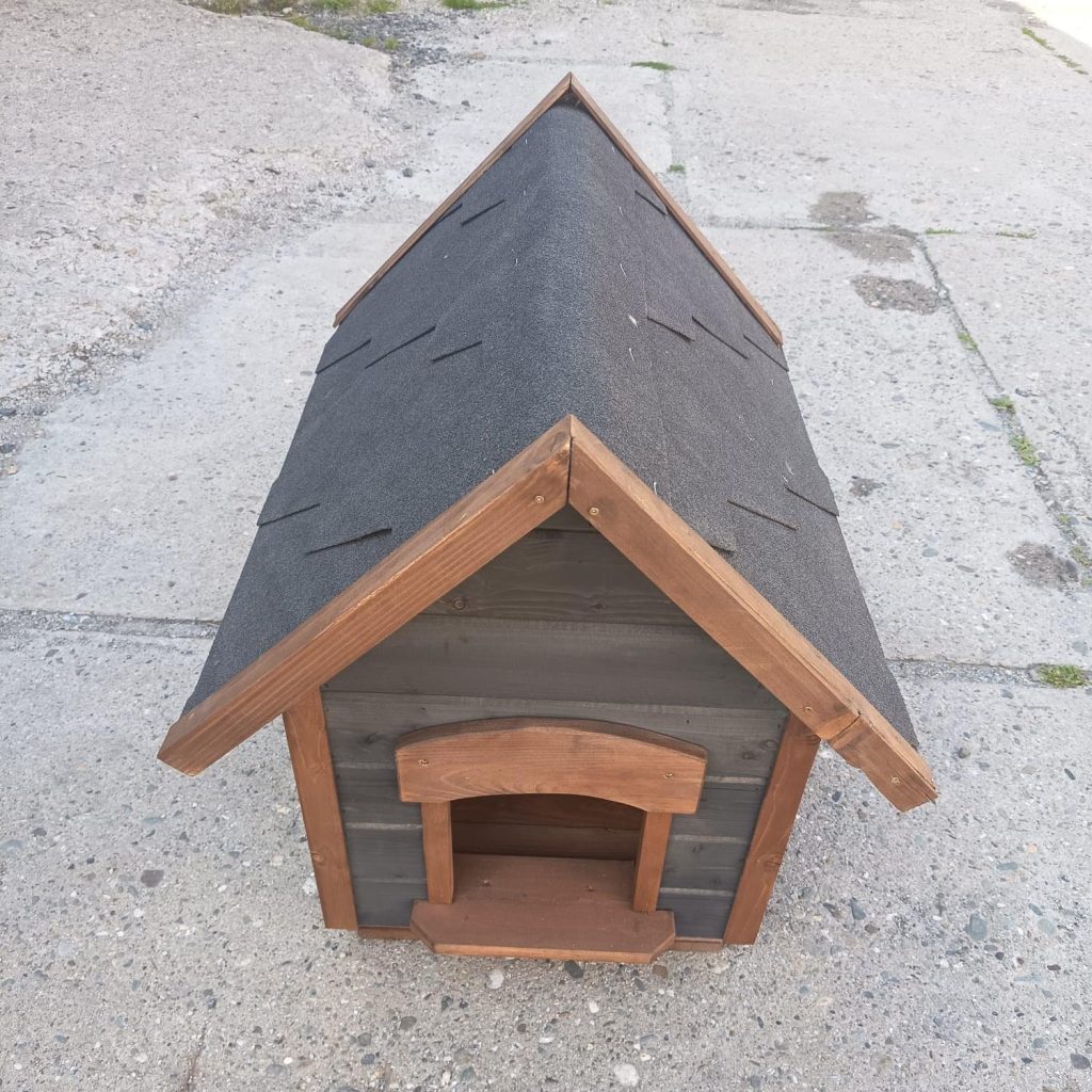 Dřevěná zateplená bouda pro menší psy - 63x47x70 cm - antracit/ořech - VÝPRODEJ