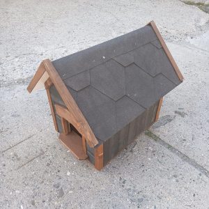 Dřevěná zateplená bouda pro menší psy - 63x47x70 cm - antracit/ořech - VÝPRODEJ