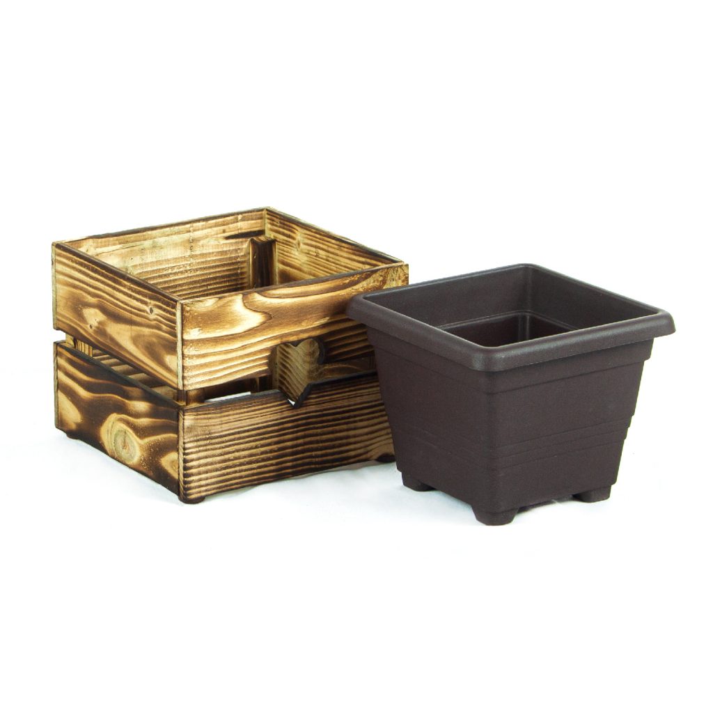 Dřevěný květináč MINI SRDCE – teak – VÝPRODEJ
