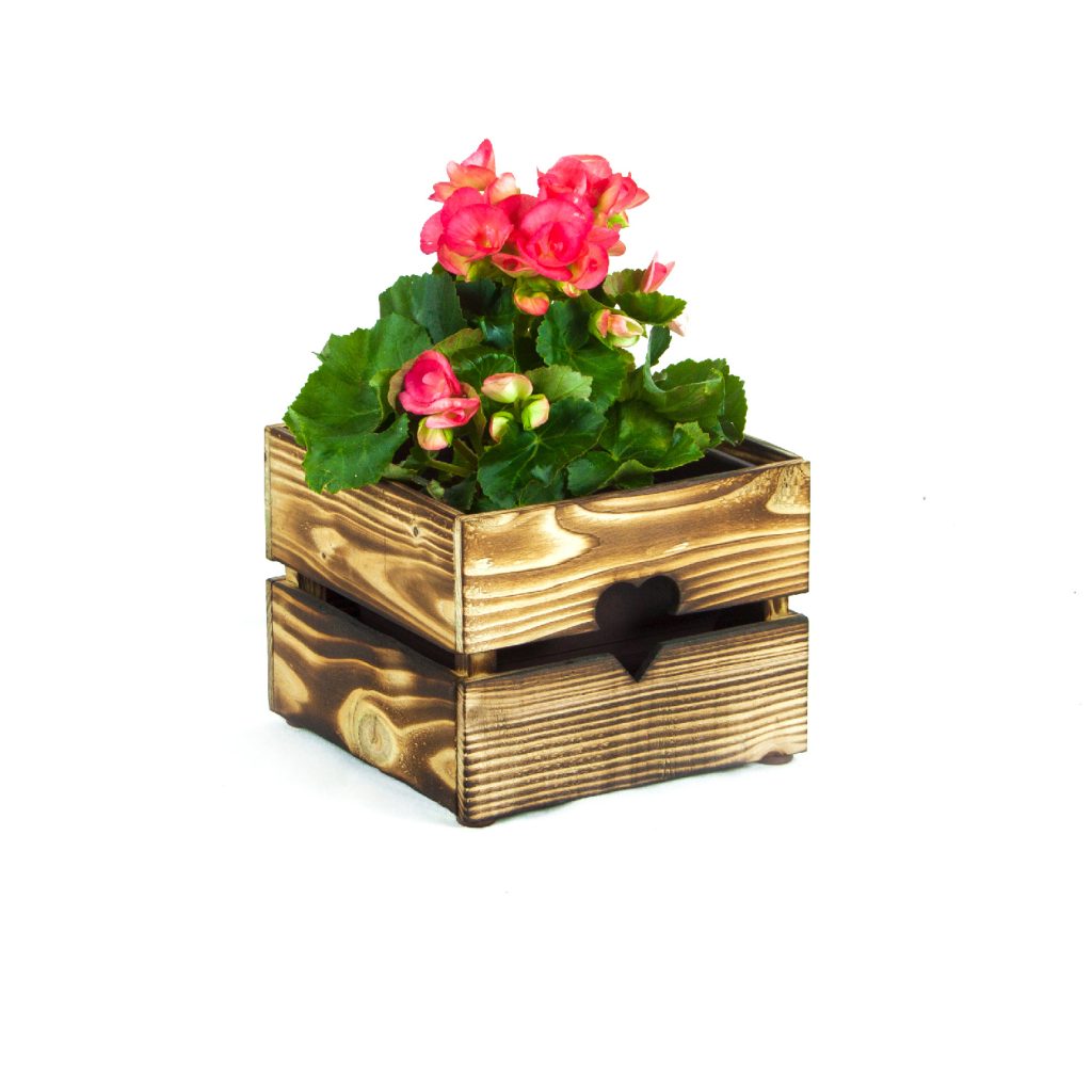 Dřevěný květináč MINI SRDCE – teak – VÝPRODEJ