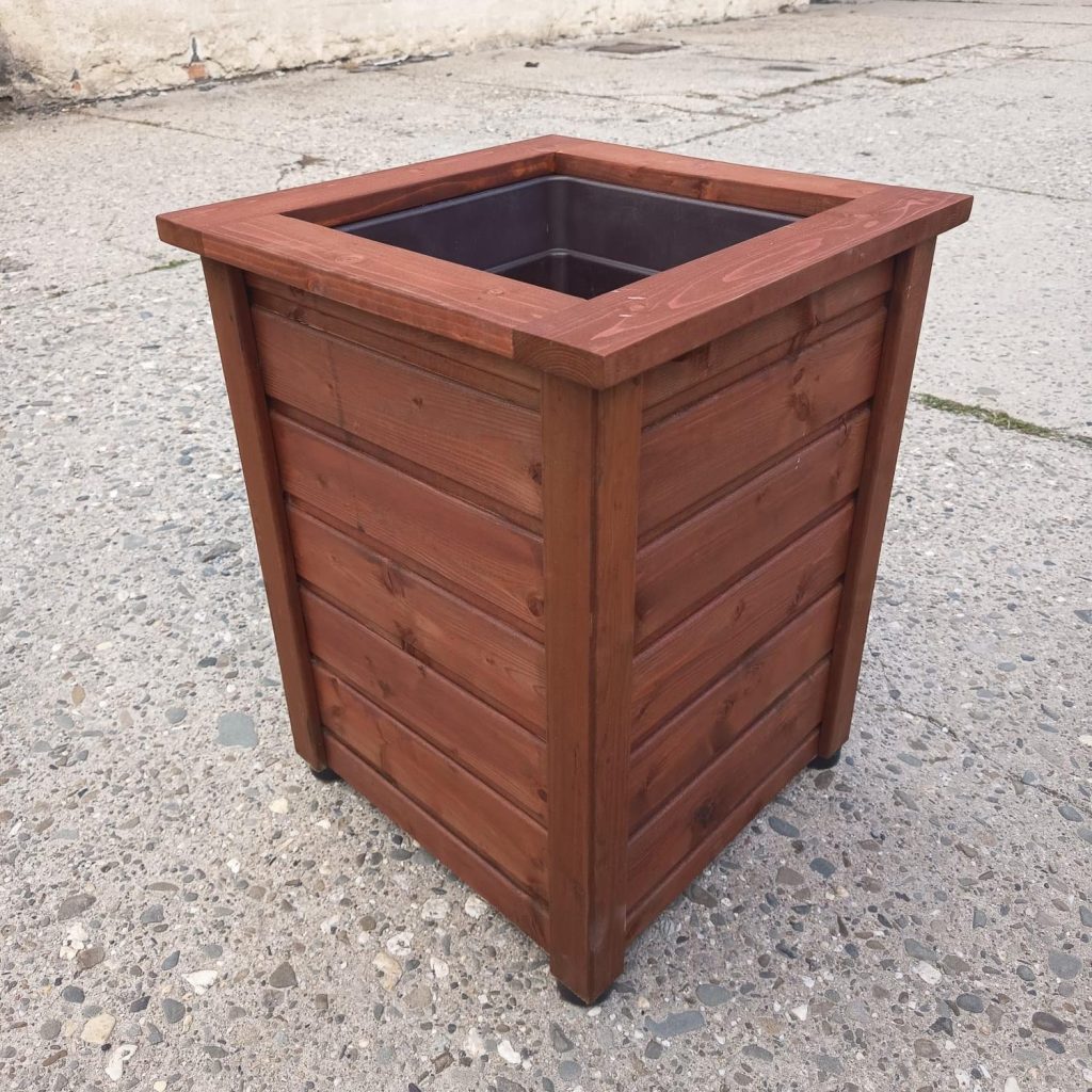Dřevěný vysoký květináč KVADRANT KOMBI - teak - 45x45x55 cm - VÝPRODEJ