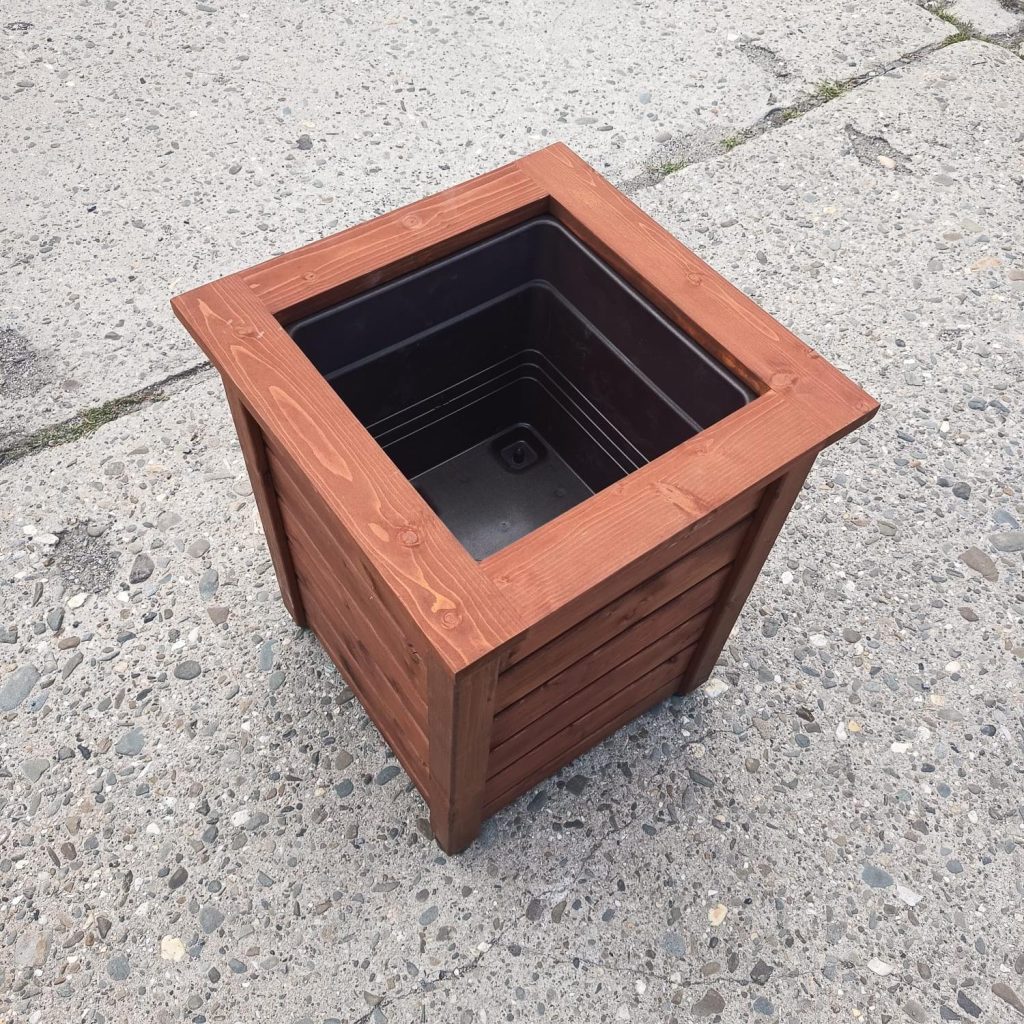 Dřevěný vysoký květináč KVADRANT KOMBI - teak - 45x45x55 cm - VÝPRODEJ