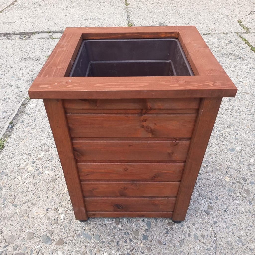 Dřevěný vysoký květináč KVADRANT KOMBI - teak - 45x45x55 cm - VÝPRODEJ
