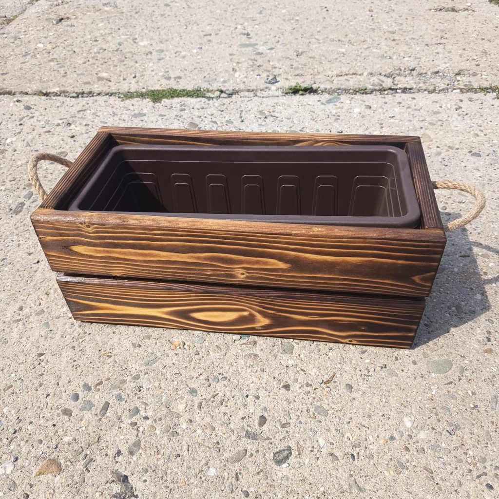 Dřevěný truhlík ROVNÝ 45x20x16cm - opalovaný - VÝPRODEJ