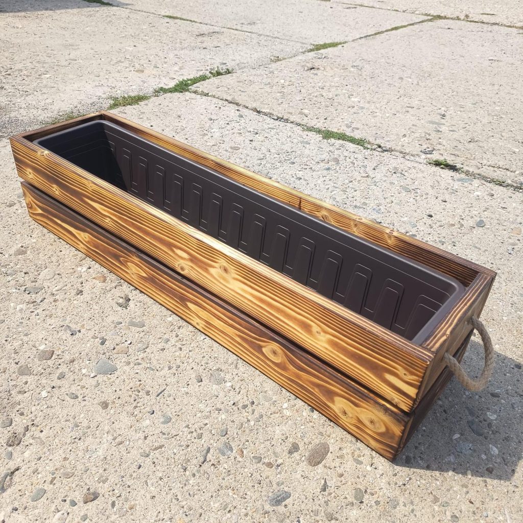 Dřevěný truhlík ROVNÝ 85x20x16cm - opalovaný - VÝPRODEJ